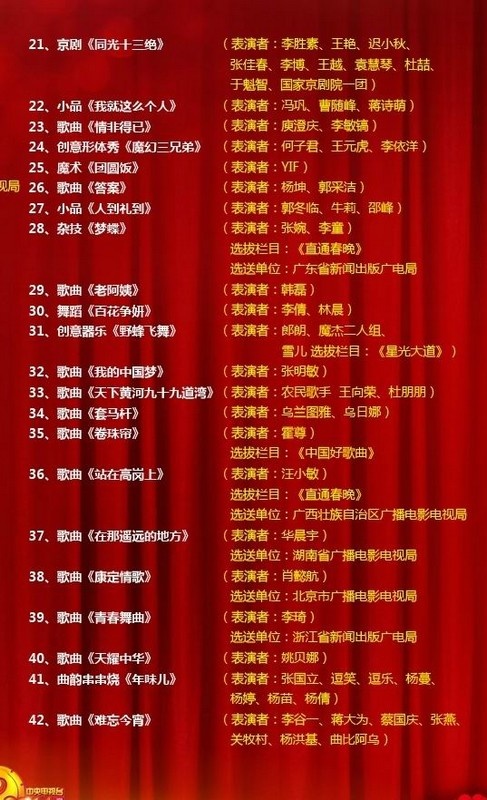 马年春晚节目单正式发布 语言类缩水如演唱会