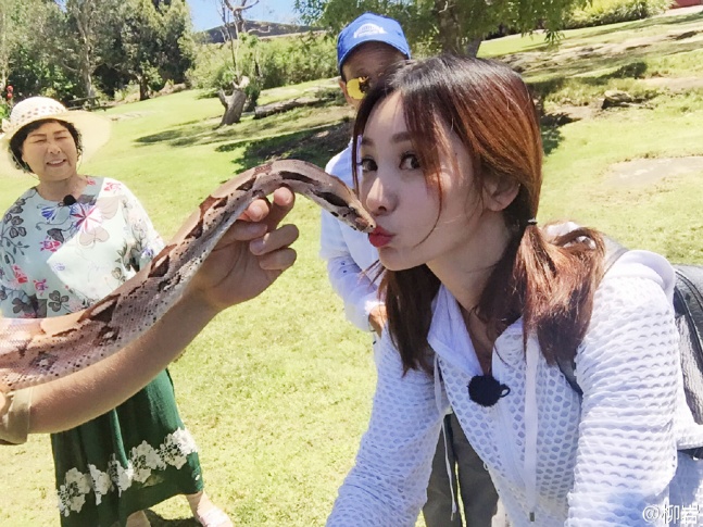 柳岩与蟒蛇嘴对嘴玩亲亲 网友:想当那条蛇被吻