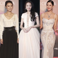 高圓圓舒淇女神范走亞影紅毯 小鮮花秀酥胸美背