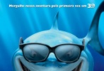 《海底总动员》3D重映版已于9月14日在美国上映，近日发布的3D版海报为鲨鱼布鲁斯戴上了3D眼镜，十分有趣。