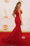 女星索菲亚·维加拉深红长裙亮相 演绎深沟诱惑
