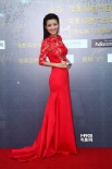 主持人经纬亮相百合奖红毯 镂空红裙性感美艳