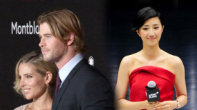 “雷神”克里斯低调来沪 桂纶镁大红裙惊艳亮相