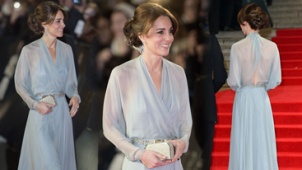 凯特王妃现身《007幽灵党》首映 穿透视裙秀美背