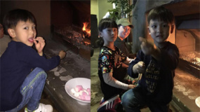 森蝶與弟弟烤棉花糖畫面溫馨 姐弟倆顏值爆表