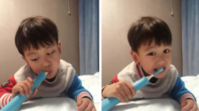 叶一茜晒儿子睡前刷牙照 网友大赞：可爱boy