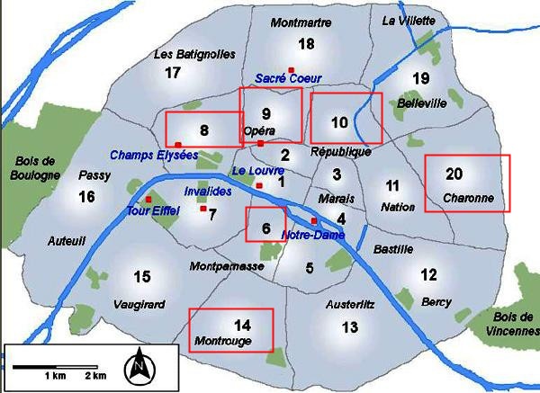 巴黎分區地圖及本文出現地點標註