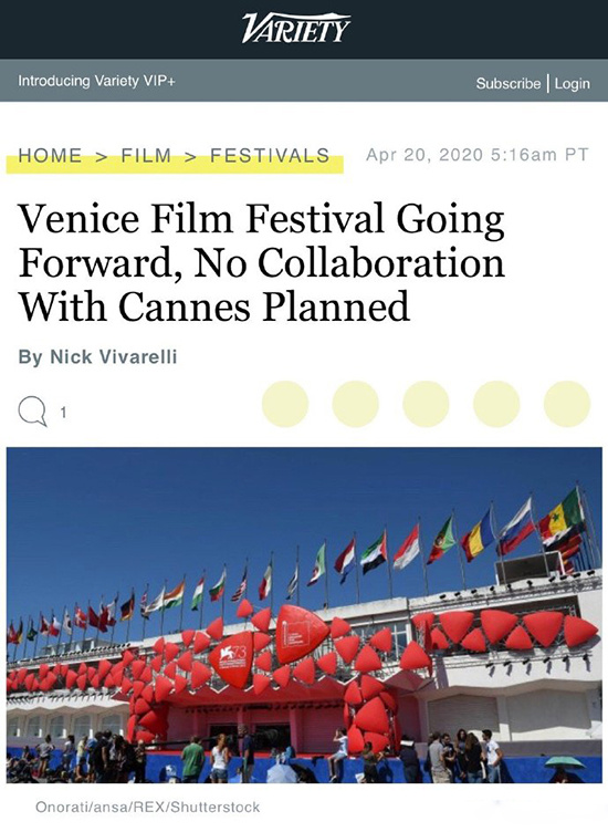 威尼斯电影节官方宣布将照常举办 或与戛纳合作？