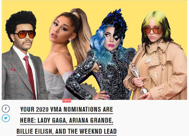 2020年VMA提名揭晓