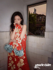 倪妮皮草+裸色bra登封 波浪长发搭透视裙性感妩媚