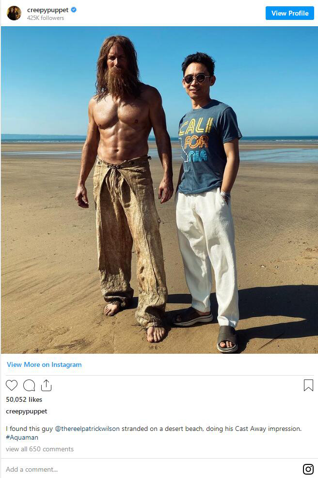 《海王2》曝光片场照 “奥姆王”威尔森现身海滩