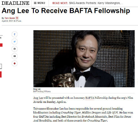 恭喜！李安获得第74届英国电影学院奖终身成就奖