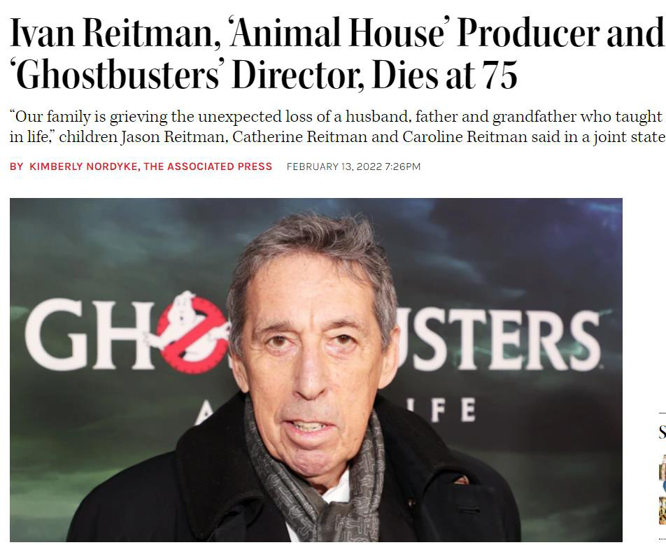 导演伊万·雷特曼去世享年75岁 曾执导老版《捉鬼敢死队》