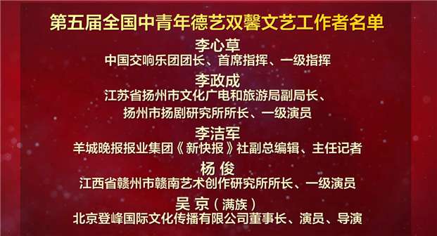 吴京 张译 黄渤等电影人获全国中青年德艺双馨文艺工作者表彰