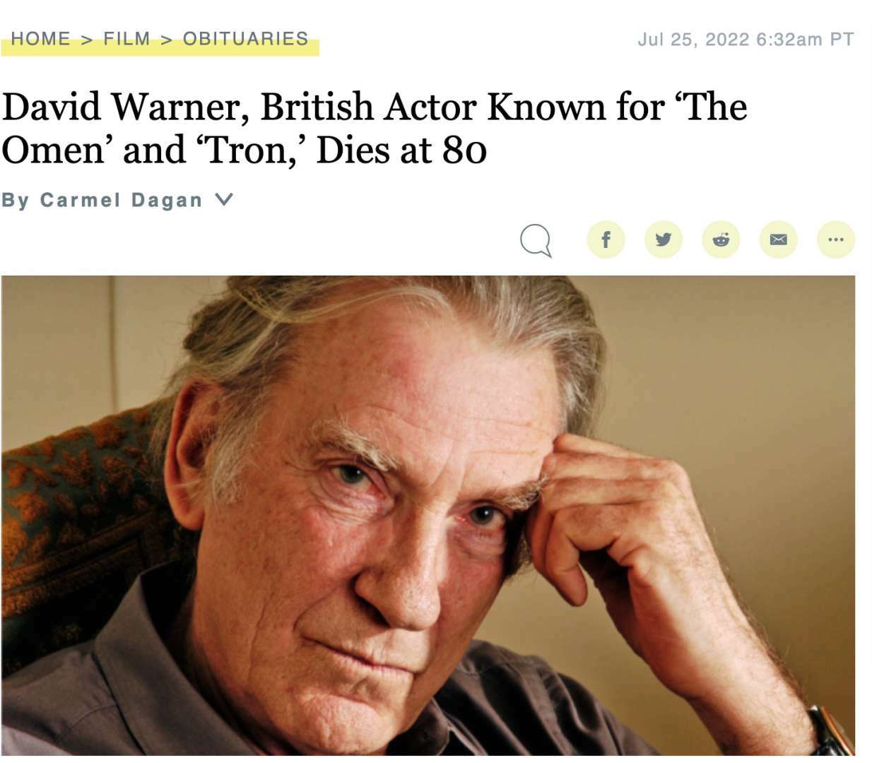 《泰坦尼克号》演员大卫·沃纳癌症去世，享年80岁，家属发讣告送别