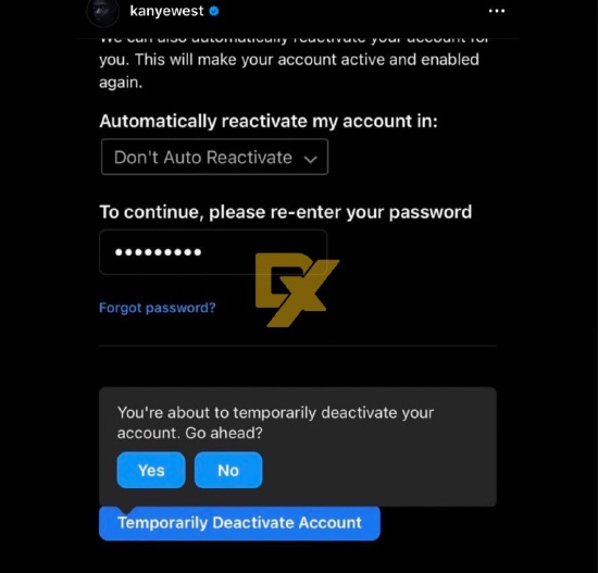 Kanye's account application is deactivated