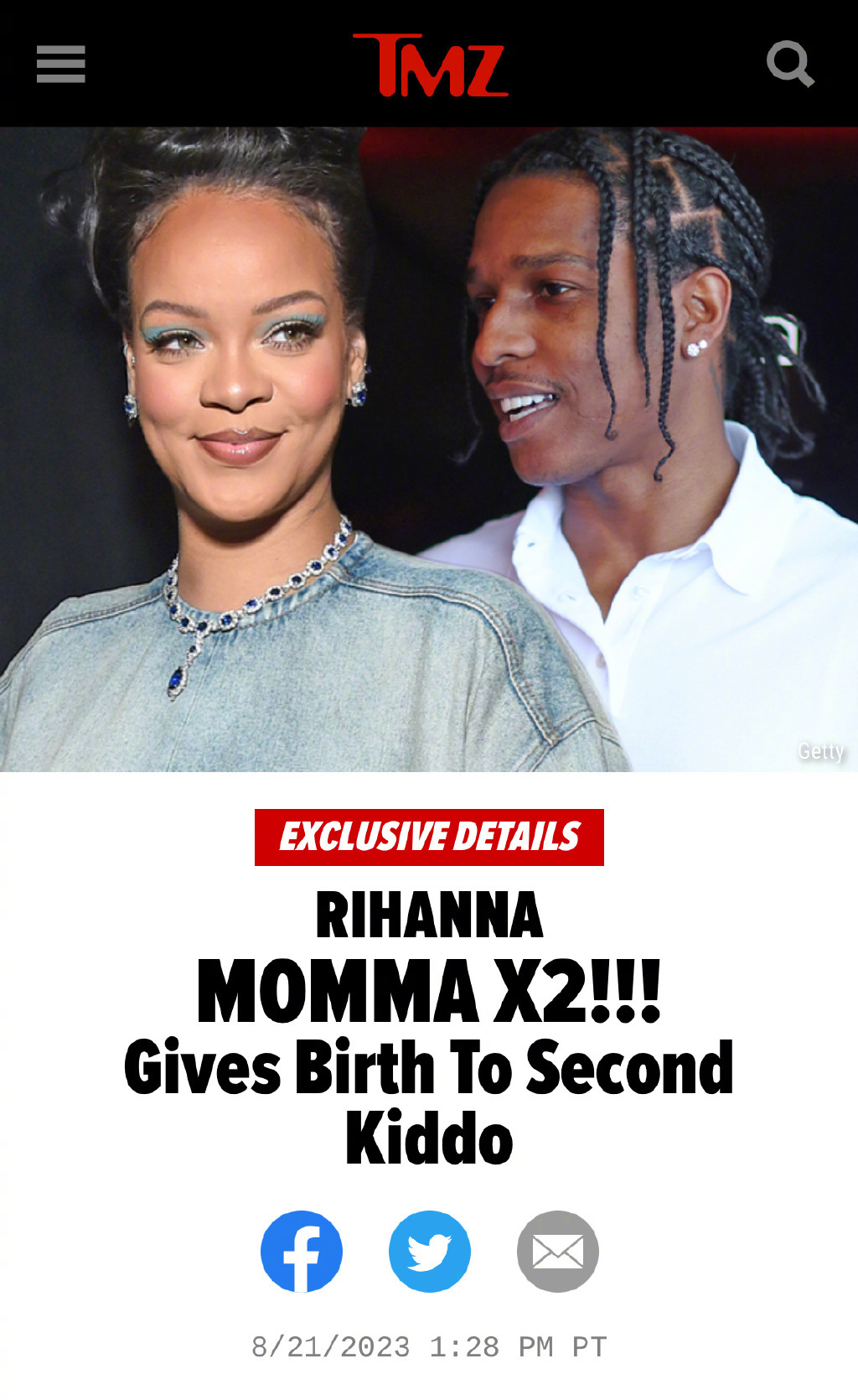 Rihanna月初秘密诞下二胎 爆料反转