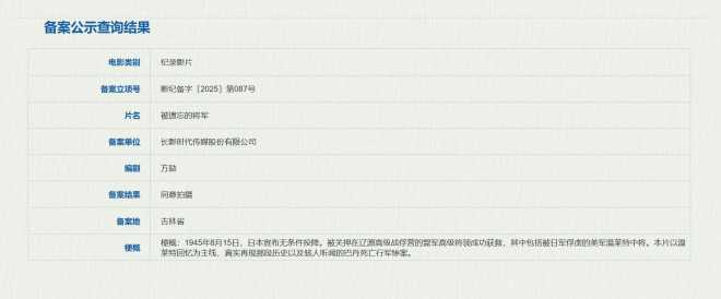 “里斯本丸”姊妹篇!方励《被遗忘的将军》立项