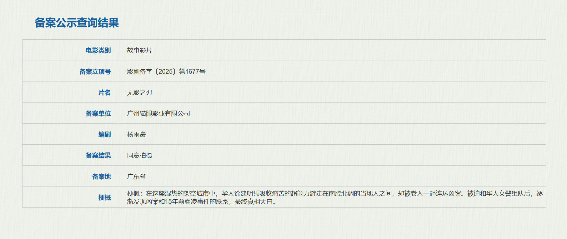 《无影之刃》立项!聚焦超自然能力与罪案悬疑
