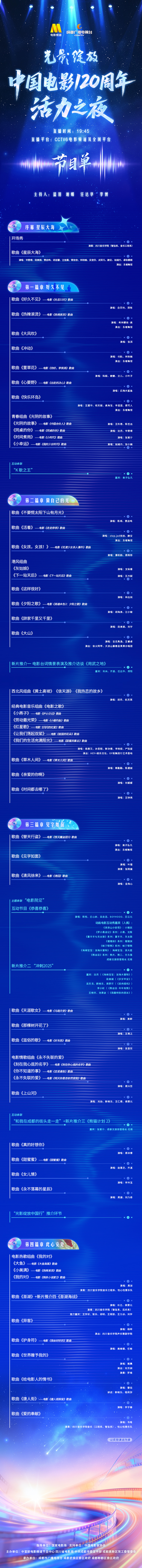 中国电影120周年活力之夜节目单正式官宣！